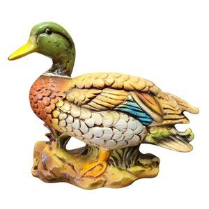 Vintage Mallard Duck Planter: Vibrant Ceramic Bird Decor